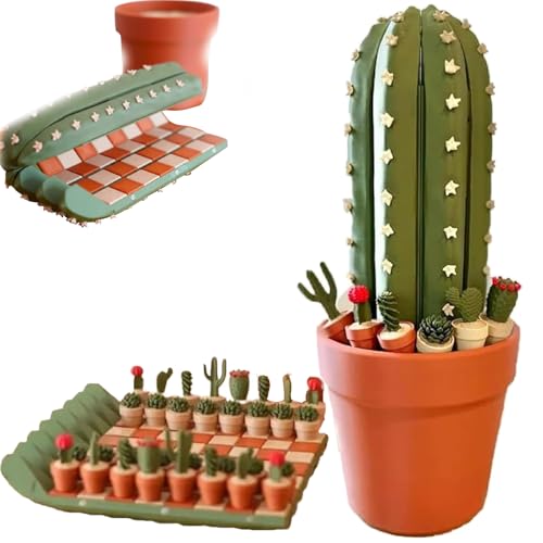 3D Printed 32PCS Cactus Chess Board Set, Aufrollbares Tragbares Reiseschachbrett, Schachbrett mit Kaktus-Motiven, Lustiges Schachgeschenk für Pflanzenliebhaber von Generisch
