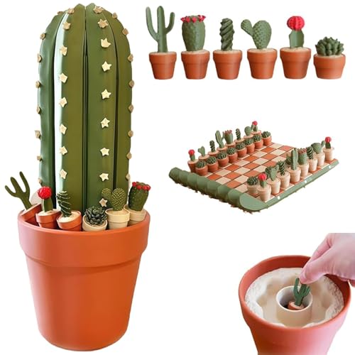 3D Printed 32PCS Cactus Chess Board Set, Magnetisches Klappschachbrett, Aufrollbares Reiseschachspiel mit Pflanzenfiguren für Kinder, Erwachsene und Pflanzenliebhaber von Generisch