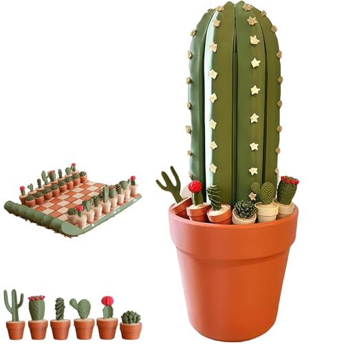 3D Printed 32PCS Cactus Chess Board Set, Magnetisches Klappschachbrett, Einzigartige Pflanzenförmige Figuren für Pflanzenliebhaber, Kinder & Erwachsene von Generisch