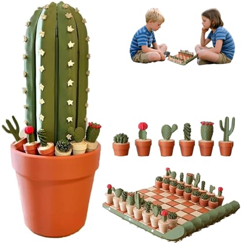 3D Printed Cactus Chess Board Set, 3D-gedrucktes Kaktus-Schachbrett, Roll-Up tragbares Reise-Schachbrett, Magnetisch Schachspiel,Einzigartige Pflanzenförmige Figuren von Generisch