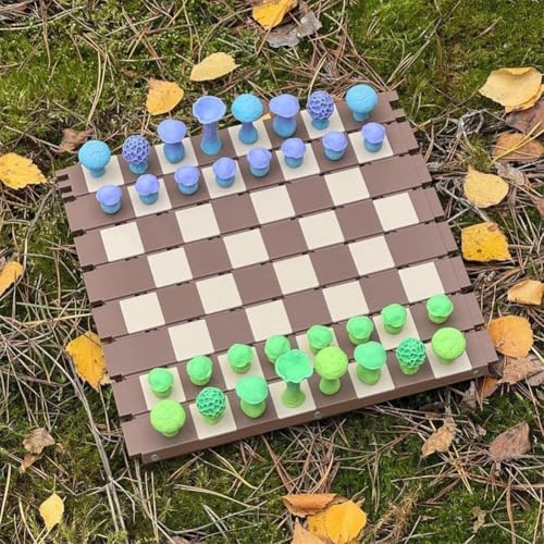 3D Printed Forest Chess Set - Portable Log-Themed Mushroom Chess Board Nature Inspired Rollable Chess Set for Camping and Travel von Generisch