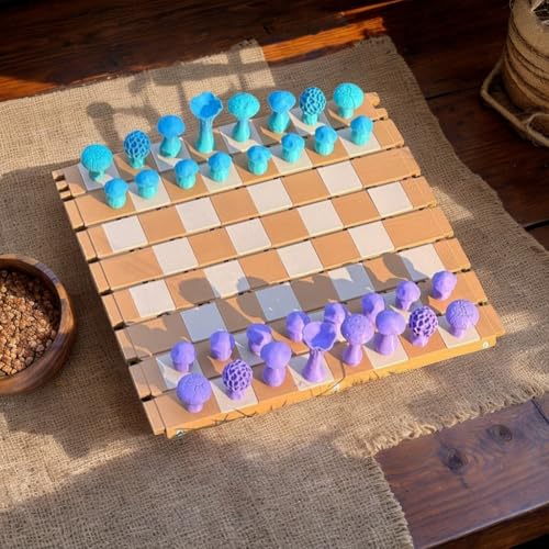 3D Printed Forest Chess Set - Portable Log-Themed Mushroom Chess Board Nature Inspired Rollable Chess Set for Camping and Travel von Generisch
