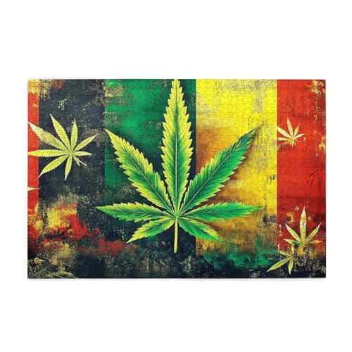 3D Reactive Rasta Leaf 1000 Piece Jigsaw Puzzles For Adults Wooden Puzzles For Adults Gifts Home Decor von Generisch