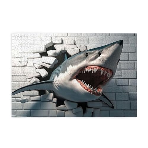 3D Sharks Break Through Walls 1000 Piece Jigsaw Puzzles For Adults Wooden Puzzles For Adults Gifts Home Decor von Generisch
