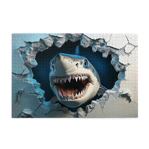 3D Stereo Visueller Effekt Big Shark 1000 Teile Puzzle für Erwachsene Holzpuzzles für Erwachsene Geschenke Home Decor von Generisch