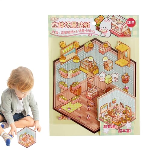 Generisch Sticker Scene, Miniatur-Haus-Aufkleber-Set, Landschaftsbau-Aufkleber Mit -Effekt, Aufkleber Für Hüttenszenen, Handkonto-Aufkleber, Kleine Haustierhaus-Landschaftsaufkleber Für Kinder von Generisch