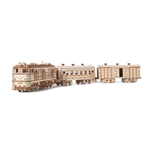 3D-Zug-Bausatz aus Holz, Mechanischer Holz-Lokomotive-Bausatz mit Gleisen & elektrischer Antrieb, kreatives DIY-Zug-Modell, Geschenk für Erwachsene, 1460 Teile von Generisch