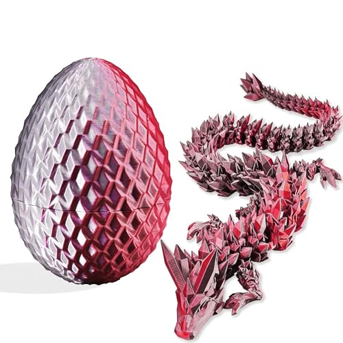 3D-gedruckte Drachenfigur und Ei, Set – bewegliche Fidget-Dekoration mit flexiblen Gelenken, 3 Größen (S/M/L), Stressabbau-Display, Lava-Rot, Größe L von Generisch