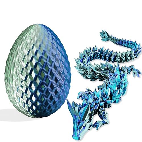 3D-gedruckte Drachenfigur und Ei, Set – bewegliche Fidget-Dekoration mit flexiblen Gelenken, 3 Größen (S/M/L), Stressabbau-Display (Blaugrün, Groß) von Generisch