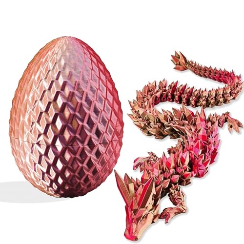 3D-gedruckte Drachenfigur und Ei, Set – bewegliche Fidget-Dekoration mit flexiblen Gelenken, 3 Größen (S/M/L), Stressabbau-Display (Gelb, Rot, M) von Generisch