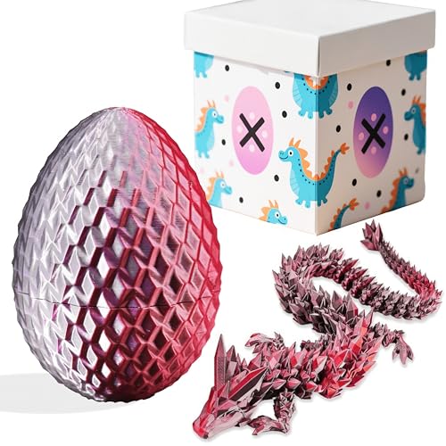 3D-gedruckte Drachenfigur und Ei, Set – bewegliche Fidget-Dekoration mit flexiblen Gelenken, 3 Größen (S/M/L), Stressabbau-Display (Lava-Rot + Box, groß) von Generisch