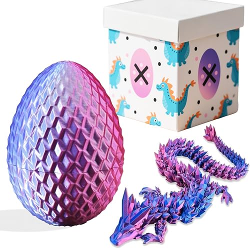3D-gedruckte Drachenfigur und Ei, Set – bewegliche Fidget-Dekoration mit flexiblen Gelenken, 3 Größen (S/M/L), Stressabbau-Display (Rot, Blau + Box, groß) von Generisch