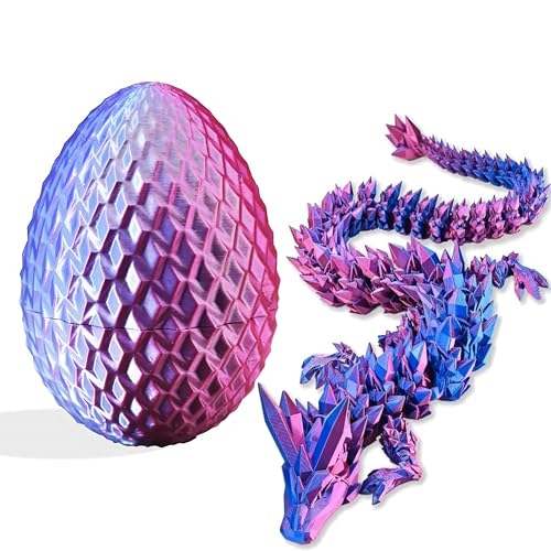 3D-gedruckte Drachenfigur und Ei, Set – bewegliche Fidget-Dekoration mit flexiblen Gelenken, 3 Größen (S/M/L), Stressabbau-Display (Rotblau, Groß) von Generisch