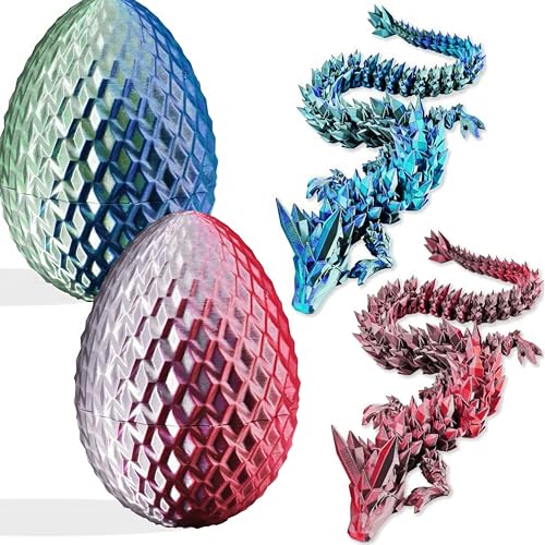 3D-gedruckte Drachenfigur und Ei, Set – bewegliche Fidget-Dekoration mit flexiblen Gelenken, 3 Größen (S/M/L), Stressabbau-Display (grün + rot, groß) von Generisch
