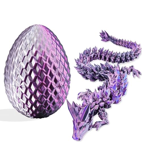 3D-gedruckte Drachenfigur und Ei, Set – bewegliche Fidget-Dekoration mit flexiblen Gelenken, 3 Größen (S/M/L), Stressabbau-Display (lila, groß) von Generisch