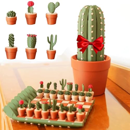 3D gedrucktes 32PCS Kaktus-Schachbrett-Set, aufrollbares Kaktus-Schach-Set, faltbares Pflanzen-Schachbrett, Sukkulenten-Pflanzen-Schachfiguren, Spaß-Schach für Pflanzenliebhaber von Generisch