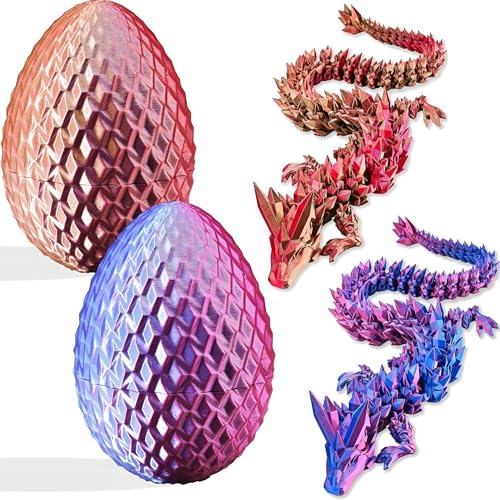 3D-gedrucktes Drachenfiguren- und Ei-Set – bewegliche Fidget-Dekoration mit flexiblen Gelenken, 3 Größen (S/M/L), Stressabbau-Display (rot + blau, klein) von Generisch