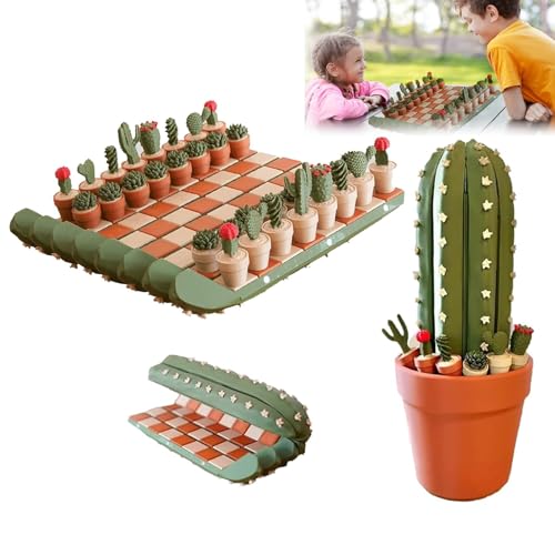 3D-gedrucktes Kaktus-Schachbrett-Set, aufrollbar, tragbar, Kakteen-Reise-Schachbrett, Sukkulenten-Schachfiguren, lustiger Schachbrett-Tisch für Pflanzenliebhaber, 32-teilig von Generisch