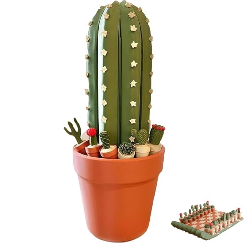 3D-gedrucktes Kaktus-Schachbrett-Set, aufrollbar, tragbar, Reise-Schachbrett mit Sukkulenten-Design-Teilen, lustiges Schach für Pflanzenliebhaber, Zuhause oder als Geschenk von Generisch