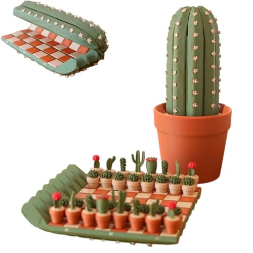 3D-gedrucktes Kaktus-Schachbrett-Set, aufrollbares Reisebrett mit Sukkulenten-Schachfiguren, lustiges tragbares Spiel für Pflanzenliebhaber, magnetisches, faltbares Schachbrett von Generisch