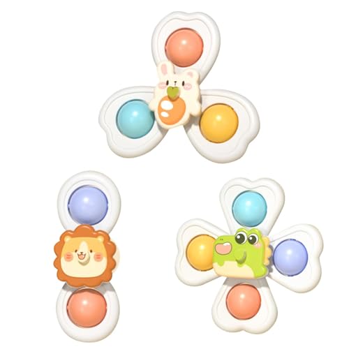 3er Set Saugnapf Spielzeug Baby Badespielzeug Sensorisches Tischspielzeug mit Drehfunktion Lernspielzeug zur Förderung der Motorik Sicher für Badewanne Reise Geschenk für Jungen Mädchen von Generisch