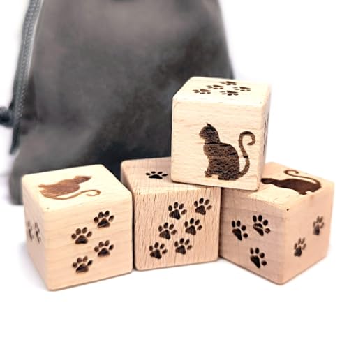 4/6 Stück stabiles Kiefernholz mit gravierten Mustern, faszinierendes Würfel-Set mit Katzenmotiv, ideal für Spiele, Versammlungen und einzigartige Geschenke (4 Stück/Set) von Generisch