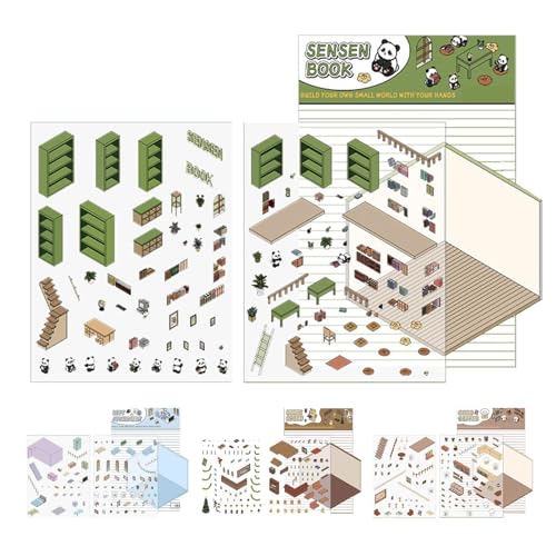 Generisch 4 Set Miniatur Haus Cute Stickers, D-i-y House Stickers für Kinder, Szenen Aufkleber, Sticker Maker Mit Effekt Für Wände Telefonhüllen Möbel Laptops von Generisch