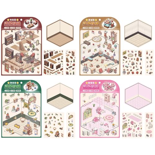 Generisch 4 Set Miniatur Haus Cute Stickers, D-i-y House Stickers for Kids, Sticker Kinder Mädchen, Szenen Aufkleber Kinder, Kinder Sticker Maker Mit Effekt Für Wände Telefonhüllen Möbel Laptops Generisch 4 Set Miniatur Haus Cute Stickers, D-i-y House Stickers for Kids, Sticker Kinder Mädchen, Szenen Aufkleber Kinder, Kinder Sticker Maker Mit Effekt Für Wände Telefonhüllen Möbel Laptops von Generisch