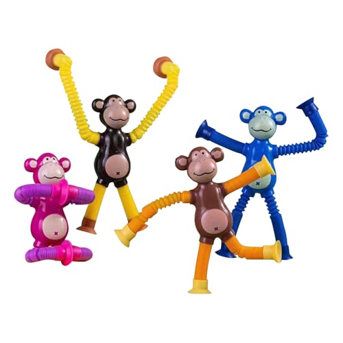 4 Stück Spielzeugs Kinder Tiere,Teleskop Tiere mit,Teleskop Saugnapf Spielzeug,Pop Tubes Tiere,Teleskop Saugnapf AFFE Spielzeug,Telescopic Suction Cup AFFE Toy von Generisch