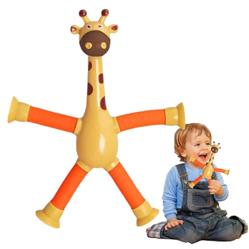 4 Stück Teleskop Giraffe Saugnapf Spielzeug, 18 cm Lustiges Giraffenspielzeug, Saugnapf Spielzeug Kinder, Pädagogisches Stressabbau-Spielzeug Für Kinders von Generisch