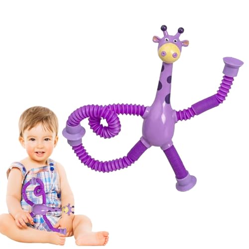 4 Stück Teleskop Giraffe Saugnapf Spielzeug, 18 cm Lustiges Giraffenspielzeug, Saugnapf Spielzeug Kinder, Pädagogisches Stressabbau-Spielzeugs Für Kinders von Generisch