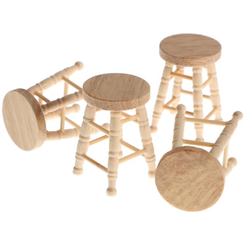 4 Stück puppenhaus hocker Miniatur Barthekenstühle Miniaturpuppen kinderspielzeug deko holzstuhl puppenhaus zubehör Ministuhl aus Holz Hocker-Modell hölzern Khaki Generisch von Generisch