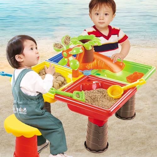 4-in-1 Sand Wasserspieltisch, 25 Piece Wasser Outdoor Aktivität Sommer Sand Spielzeug, Matschtisch Strandtisch für Kinder, Garden Sandpit Play Set Beach Toy Moulds, Colorful von Generisch