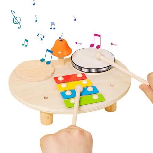 4-in-1-Schlagzeug-Set aus Holz, Musik-Percussion-Instrument, multifunktional, Musik-Klopftisch, Xylophon, Schaber, Glocke, Trommelglocke mit 2 Klopfstab, Rhythmus-Beat-Set für Weihnachten 4-in-1-Schlagzeug-Set aus Holz, Musik-Percussion-Instrument, multifunktional, Musik-Klopftisch, Xylophon, Schaber, Glocke, Trommelglocke mit 2 Klopfstab, Rhythmus-Beat-Set für Weihnachten von Generisch