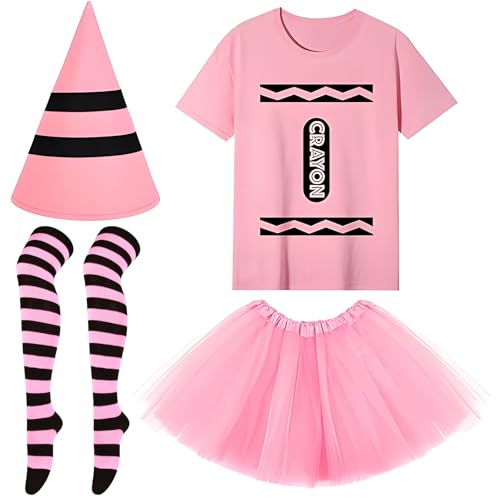 4-teiliges rosa Buntstift-Kostüm-Set mit rosa Buntstift-T-Shirt, Tutu-Rock, gestreifter Hut und Socken für Buchtag, Buchcharakter, Verkleidung, Mädchen, Kinder, Cosplay-Zubehör 4-teiliges rosa Buntstift-Kostüm-Set mit rosa Buntstift-T-Shirt, Tutu-Rock, gestreifter Hut und Socken für Buchtag, Buchcharakter, Verkleidung, Mädchen, Kinder, Cosplay-Zubehör von Generisch