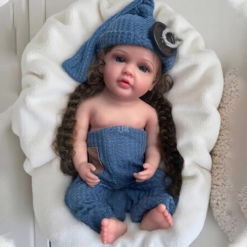 40 cm lebensechte Silikon-Babypuppe, realistisches Neugeborenes mit verwurzeltem braunem Haar, anatomisch korrekt und waschbar, für ältere Menschen, Geschenk (bemalt) von Generisch