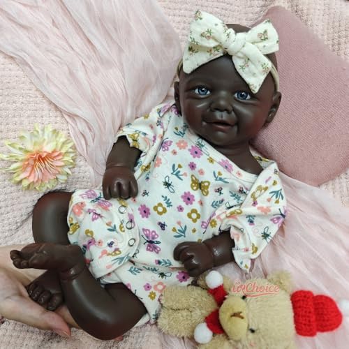 40 cm realistisch bemalte Reborn-Babypuppe aus Silikon – Mädchen mit offenem Mund, schwarz, Kleinkind, lebensechtes, handgefertigtes Geschenk zum Erntedankfest von Generisch