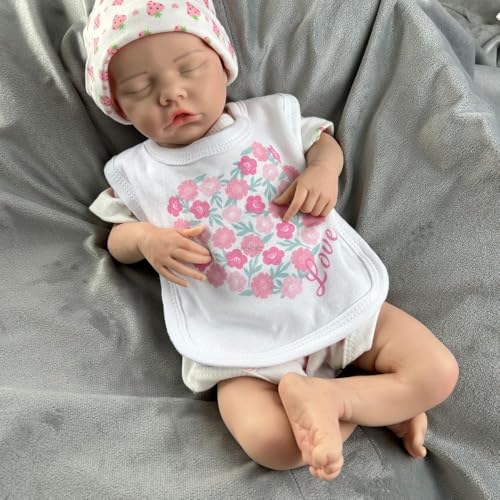 43,2 cm lebensechte geschlossene Augen, Silikon, Reborn-Baby-Mädchen – realistisch schlafendes Neugeborenes mit offenem Mund, anatomisch korrekte, bewegliche Sammlerpuppe (bemalt) von Generisch