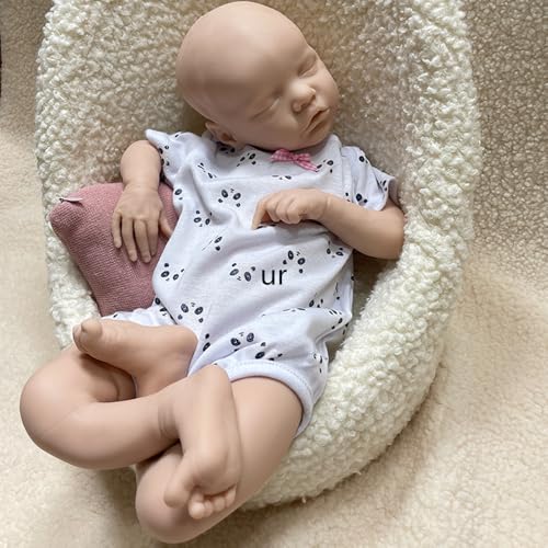 43,2 cm lebensechte geschlossene Augen, Silikon, Reborn-Baby-Mädchen – realistisch schlafendes Neugeborenes mit offenem Mund, anatomisch korrekte, bewegliche Sammlerpuppe (unlackiert) von Generisch