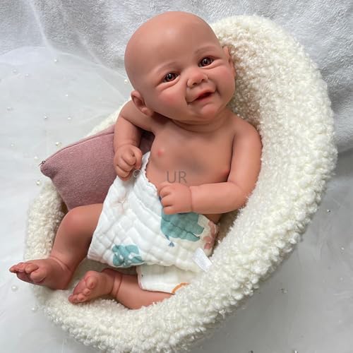 43 cm große, realistische, weiche Ganzkörper-Reborn-Babypuppe aus Vollsilikon, lebensechtes, süßes Lächeln, neugeborenes Mädchen für Kinder (Painted) von Generisch
