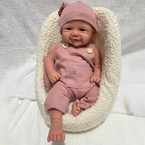 43 cm große, realistische, weiche Ganzkörper-Reborn-Babypuppe aus Vollsilikon, lebensechtes, süßes Lächeln, neugeborenes Mädchen für Kinder (Unpainted) von Generisch