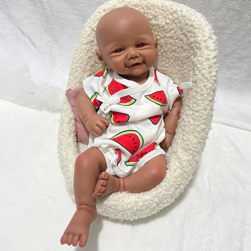 43 cm große, realistische Reborn-Babypuppe aus weichem Silikon mit schwarzer Haut, lebensechte Details, süßes Lächeln, für Bastler und Kinder (Painted) von Generisch