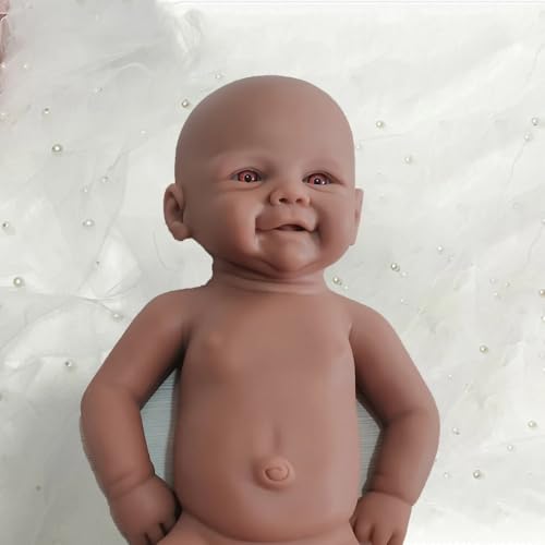 43 cm große, realistische Reborn-Babypuppe aus weichem Silikon mit schwarzer Haut, lebensechte Details, süßes Lächeln, für Bastler und Kinder (Unpainted) von Generisch