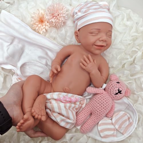 44 cm große Reborn-Babypuppe aus Silikon mit offenem Mund – handgefertigte Wimpern, realistische Neugeborenen-Babypuppe, Thanksgiving-Geschenk für Oma von Generisch