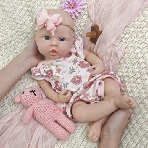 45 cm große, handgefertigte Reborn-Puppe aus Silikon – realistisches Baby-Mädchen mit offenem Mund und anatomisch korrektem Körper – EIN Überraschungsgeschenk zu Weihnachten und Thanksgiving von Generisch
