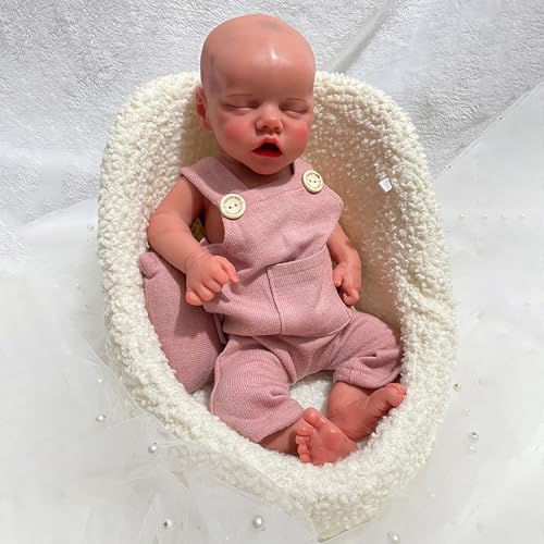 45 cm große, realistische Silikon-Babypuppe – lebensechtes schlafendes Mädchen mit offenem Mund, handgefertigte, bemalte Reborn-Puppe für Kinder und Sammler (#3) von Generisch