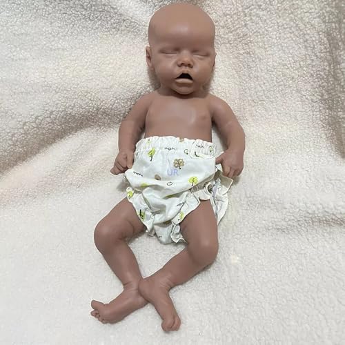 45 cm große lebensechte Reborn-Babypuppe aus Silikon – realistisches schlafendes Mädchen mit geschlossenen Augen, dunkler Haut und anatomisch korrektem Körperbau für Puppenliebhaber. (Unpainted) von Generisch