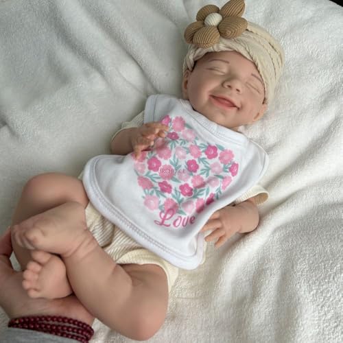 45 cm lebensechte Reborn-Babypuppe aus Silikon – Realistisches schlafendes Mädchen mit offenem Mund, handgefertigt, bemalt oder unbemalt für Kinder und Sammler (Painted) von Generisch