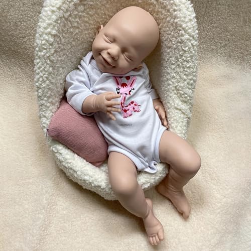 45 cm lebensechte Reborn-Babypuppe aus Silikon – Realistisches schlafendes Mädchen mit offenem Mund, handgefertigt, bemalt oder unbemalt für Kinder und Sammler (Unpainted) von Generisch