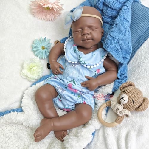 47 cm handgefertigte, realistische, unbemalte, Schwarze Reborn-Babypuppe aus Silikon mit beschwerter Haut, lebensechtes, schlafendes Neugeborenes, als Geschenk zum Erntedankfest (Boy) von Generisch